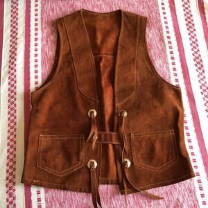 Vintage 1970s/1980s Suede Vest Bourbon Brown Size Mens Small Pockets